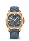 Slate Blue Moonphase Watch with Gold Tone Case and Ridged Strap
