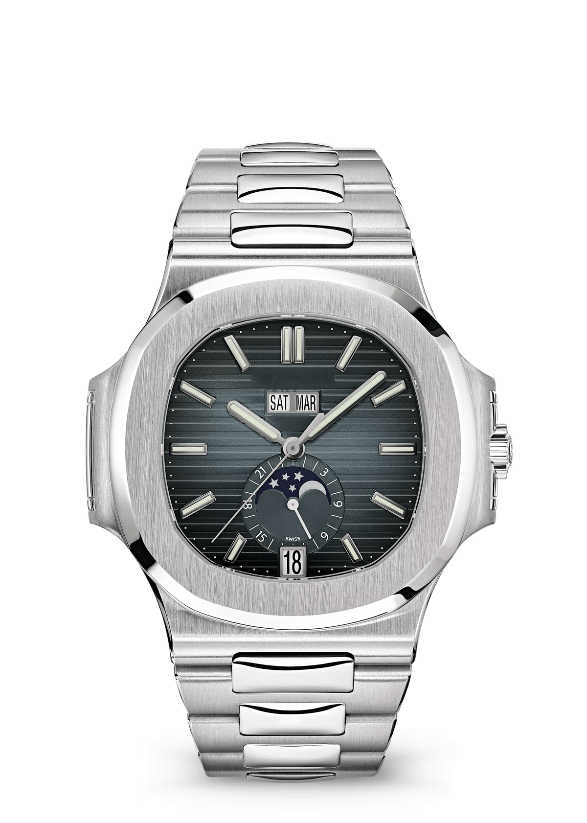 Charcoal Moonphase Watch with Silver Tone Link Bracelet