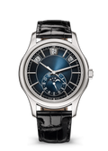 Blue Gradient Moonphase Watch with Silver Tone Case and Black Strap
