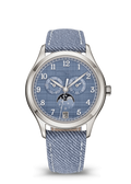 Lilac Blue Calendar Watch with Silver Tone Case and Woven Strap