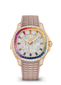 Rainbow Bezel Watch with Rose Gold Tone Case and Taupe Strap