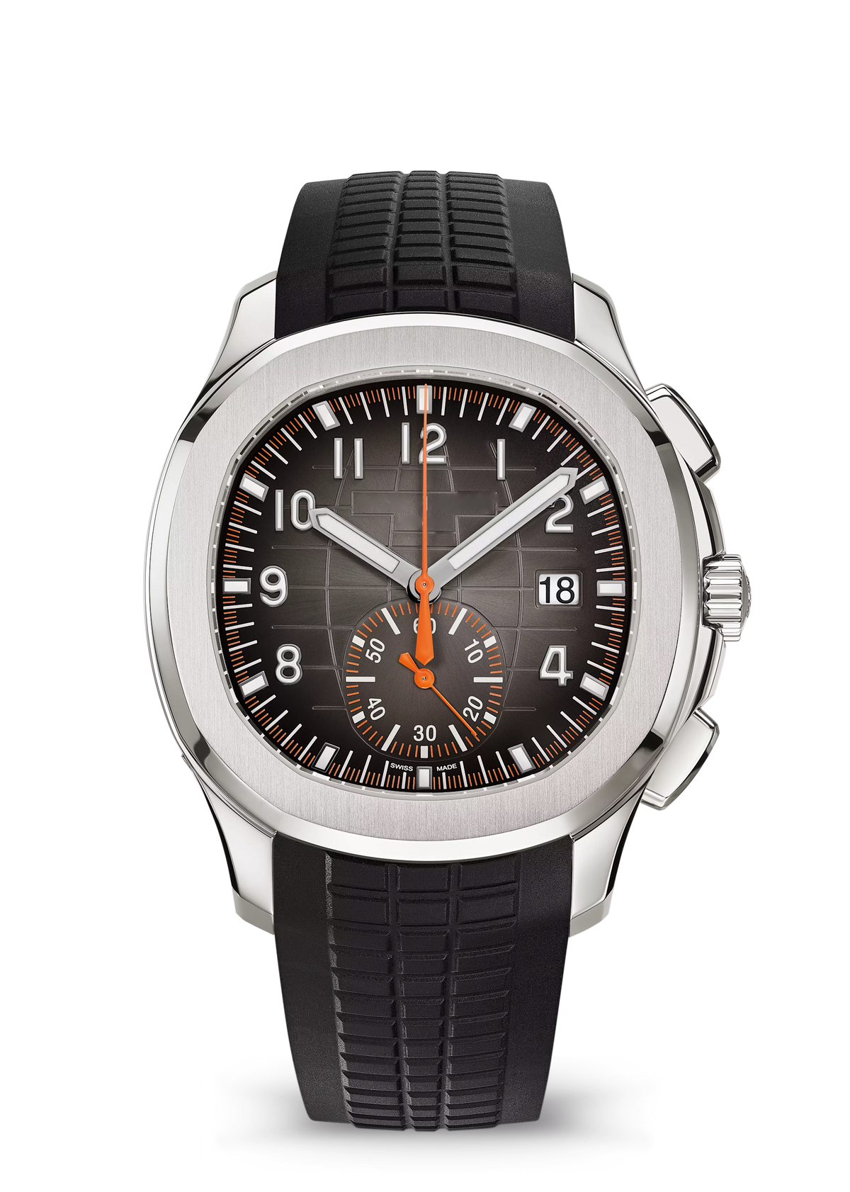 Black Sport Chronograph with Orange Accent and Silver Tone Case
