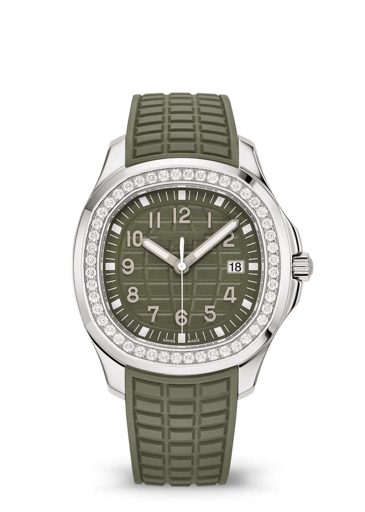 Olive Green Watch with Silver Tone Crystal Bezel