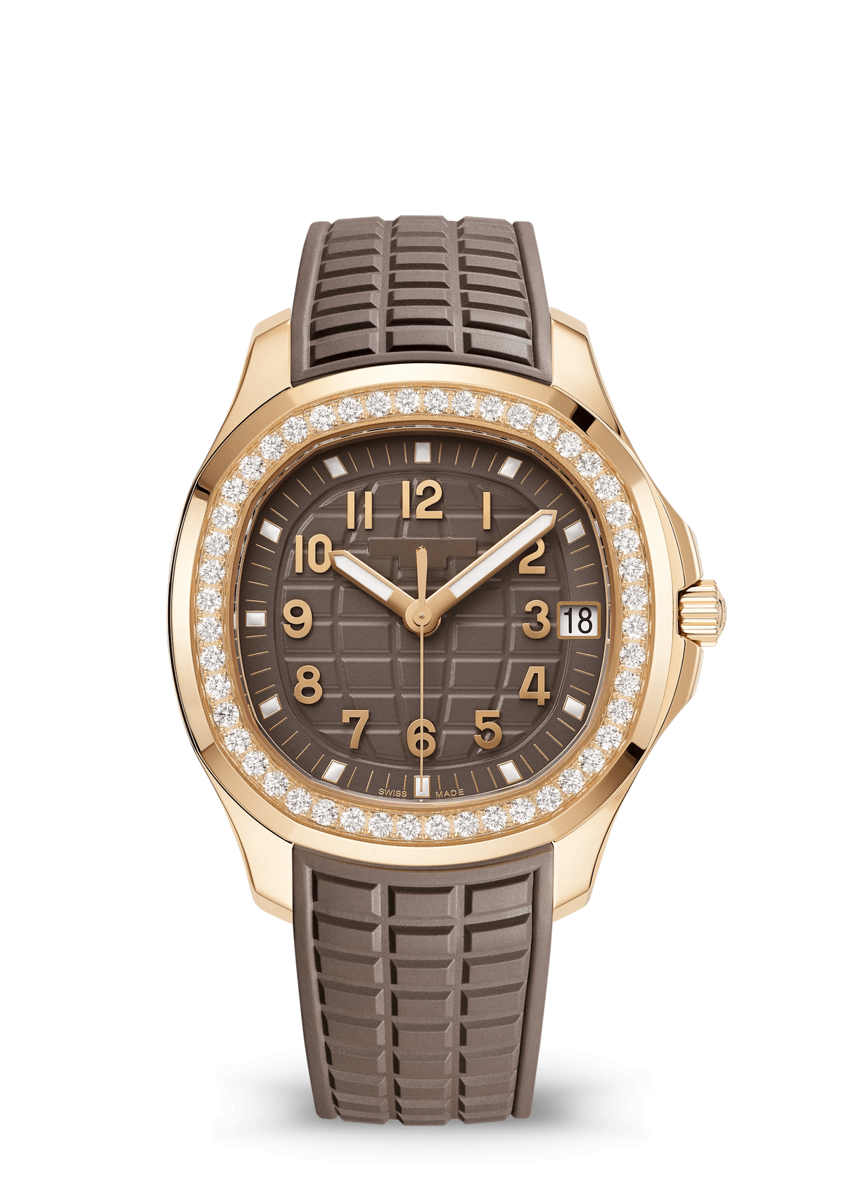 Brown Watch with Rose Gold Tone Crystal Bezel and Taupe Strap