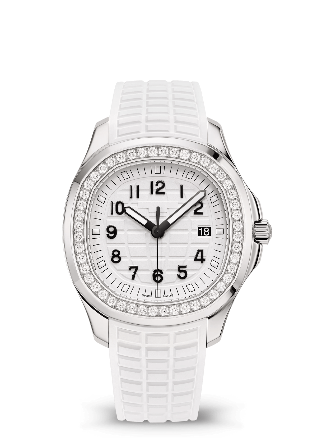 White Watch with Silver Tone Crystal Bezel and White Strap