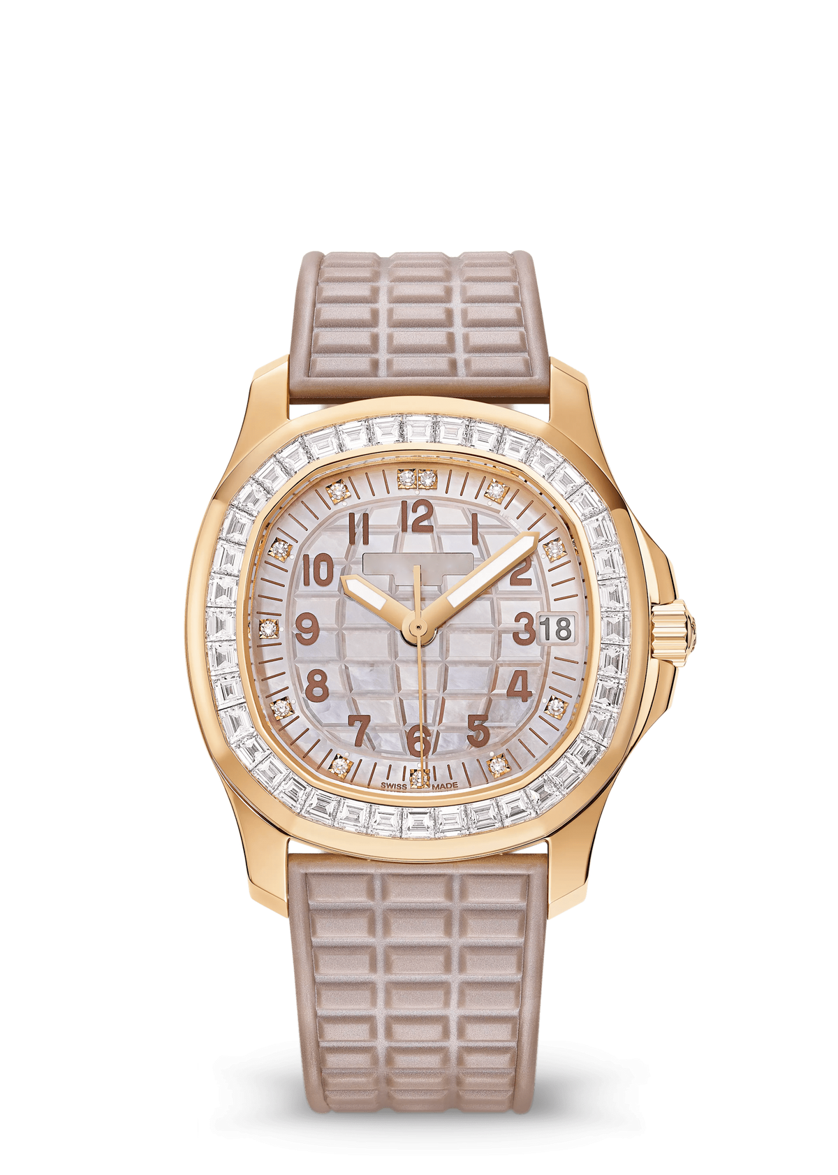 Lilac Crystal Watch with Rose Gold Tone Case and Taupe Strap
