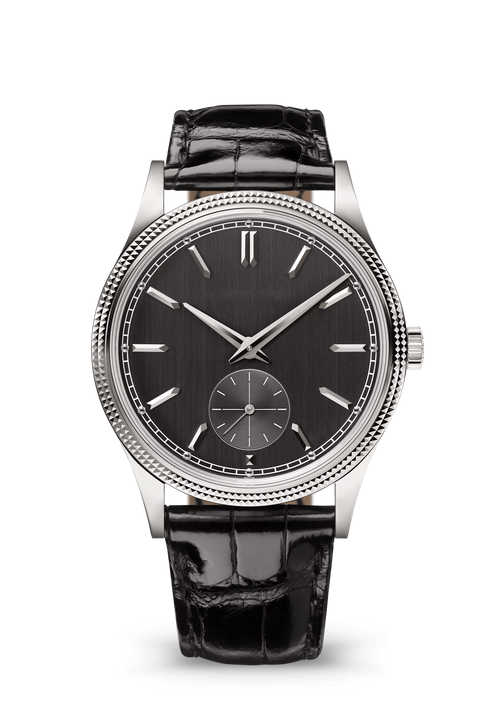 Black Dress Watch with Textured Silver Tone Bezel