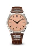 Salmon Dial Dress Watch with Silver Tone Case and Brown Strap