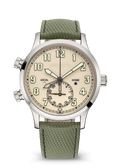 Cream Dual-Time Watch with Silver Tone Case and Olive Strap