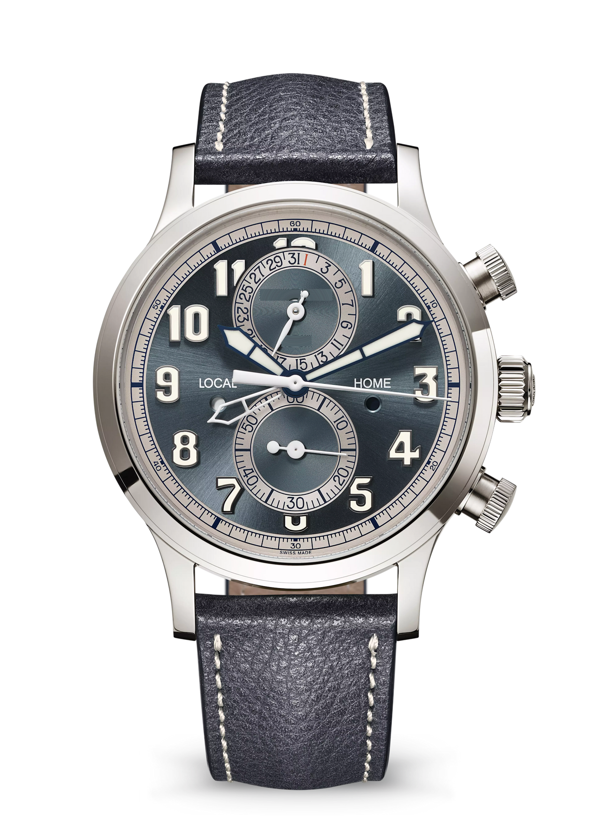 Steel Blue Chronograph with Silver Tone Case and Grey Strap