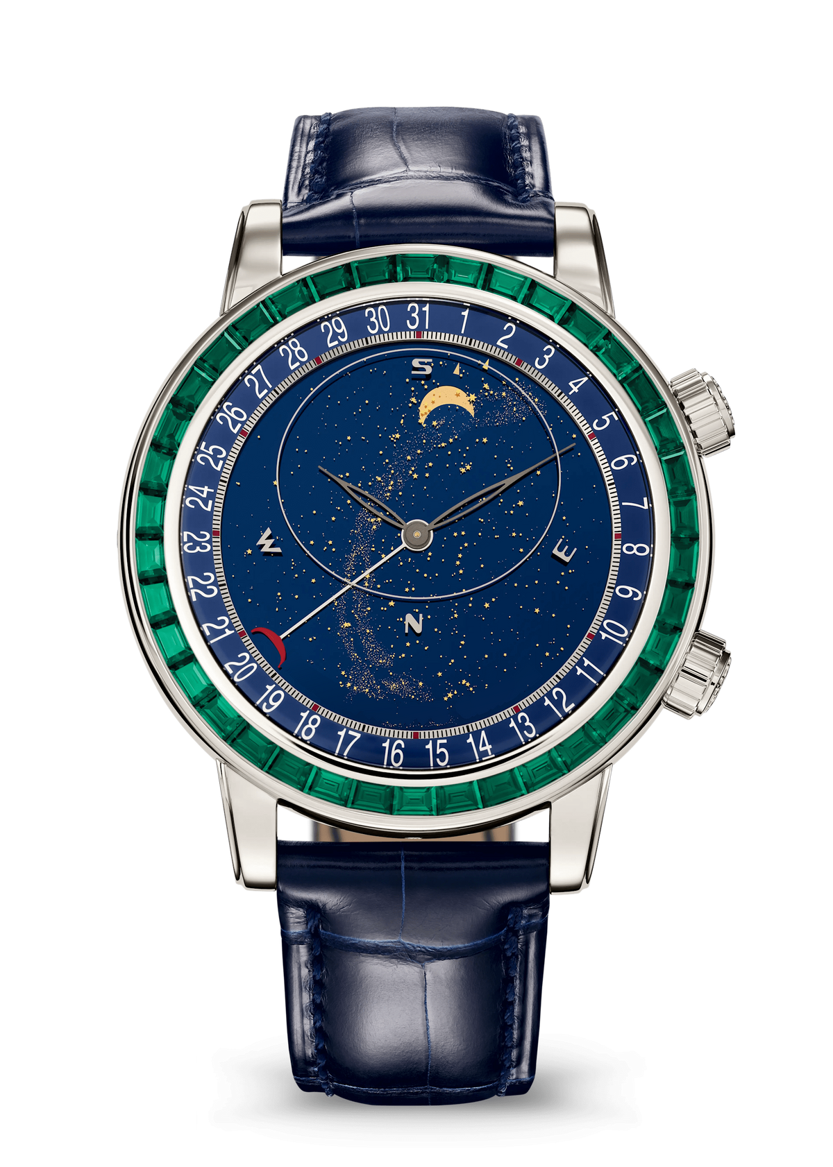 Navy Star Dial Watch with Green Crystal Bezel