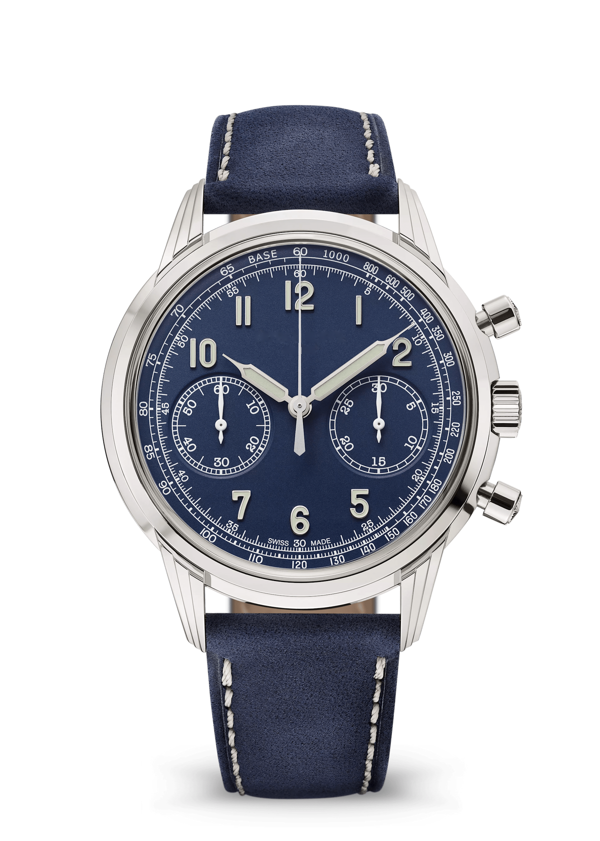 Navy Twin-Register Chronograph with Silver Tone Case