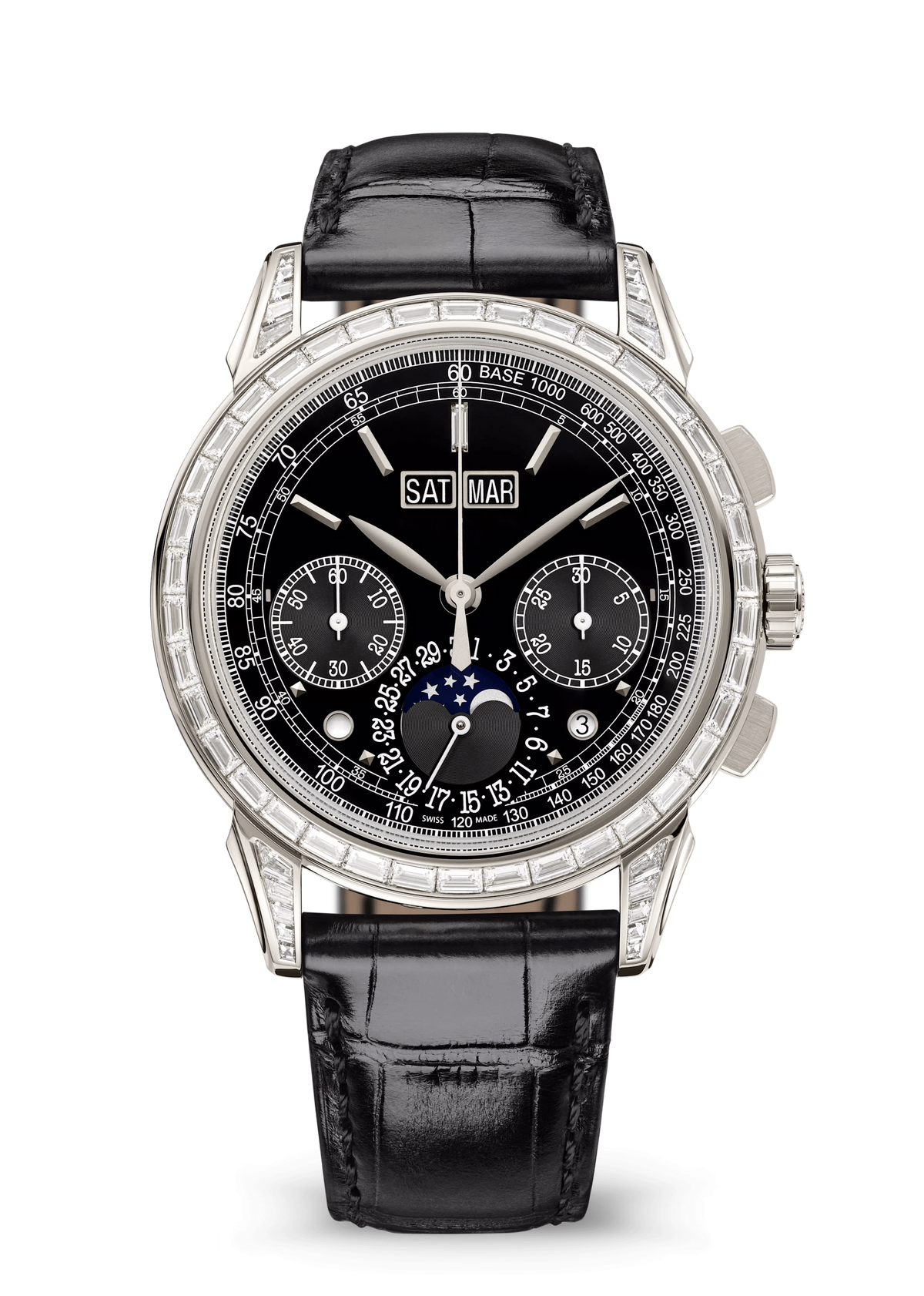 Black Calendar Chronograph with Clear Crystal Bezel
