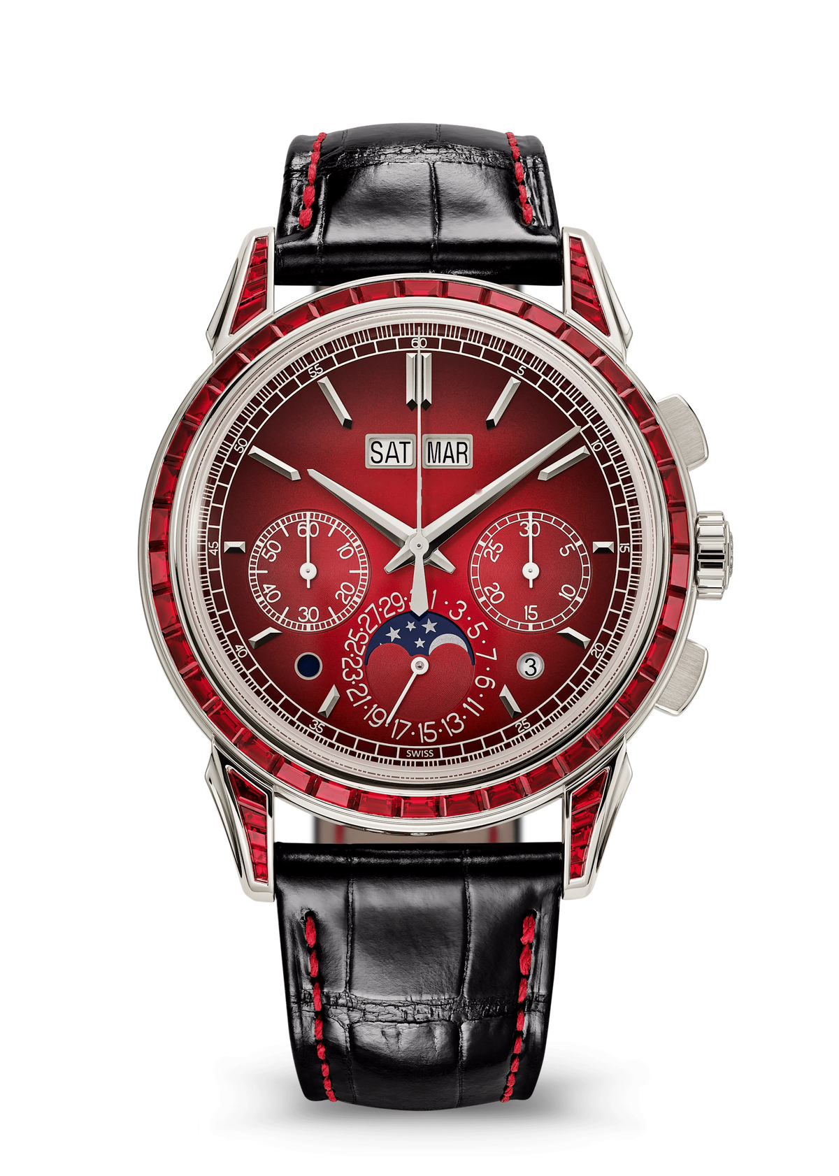 Red Calendar Chronograph with Burgundy Crystal Bezel
