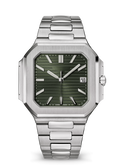 Olive Green Square Watch with Silver Tone Bracelet