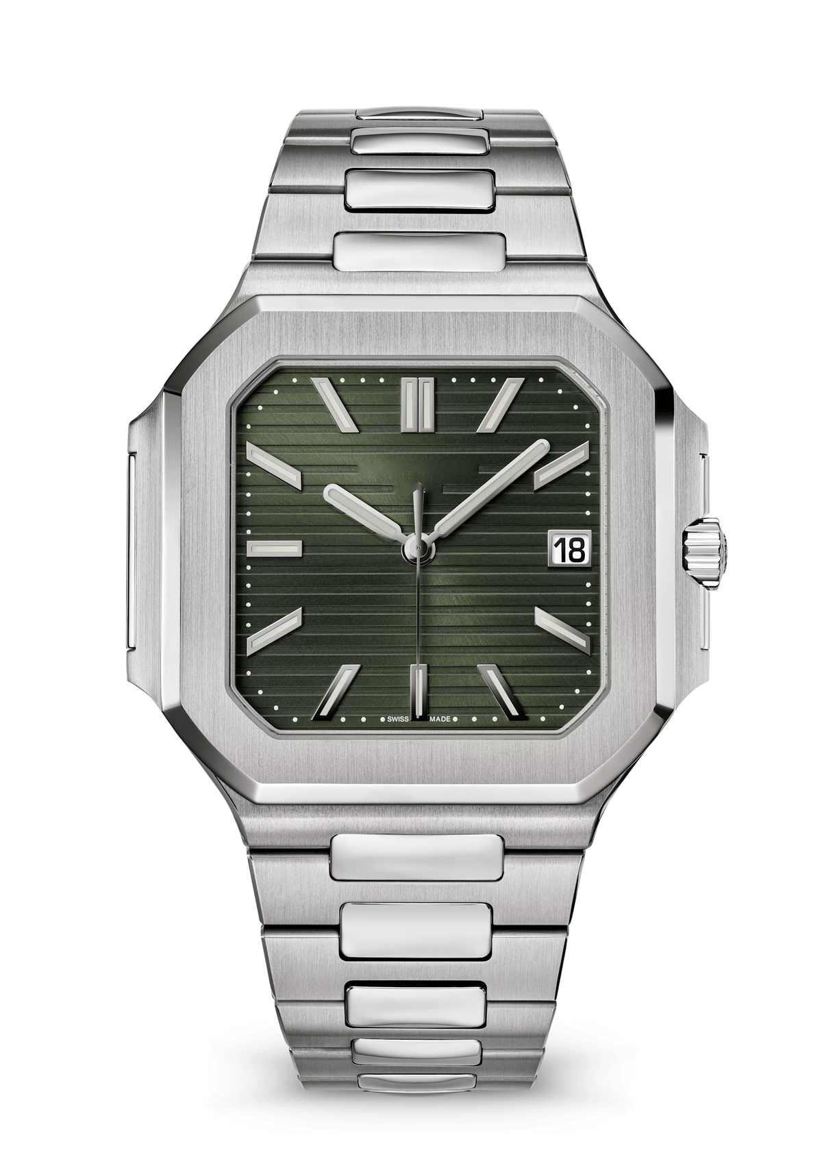 Olive Green Square Watch with Silver Tone Bracelet