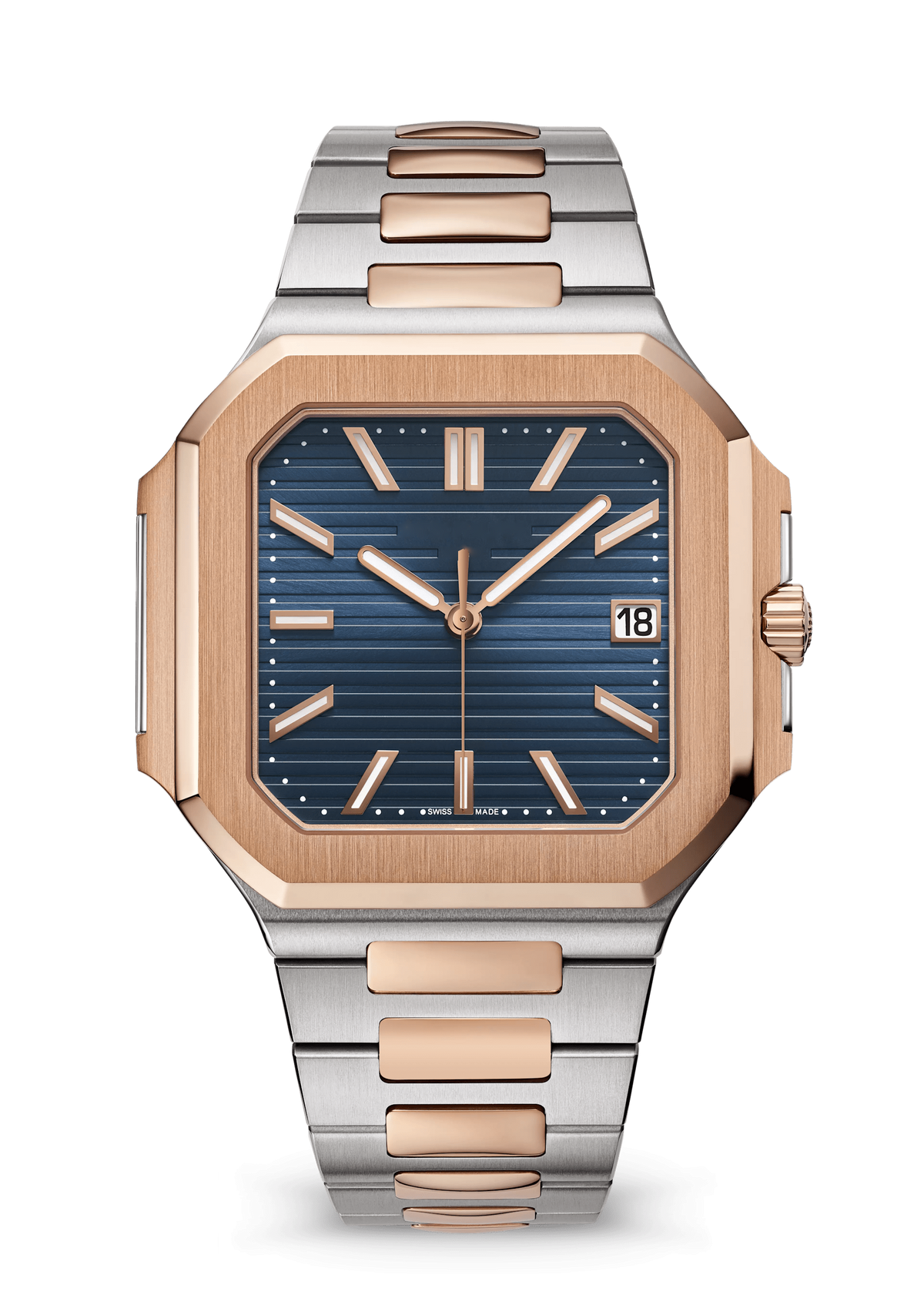 Navy Square Watch with Two-Tone Metal Bracelet