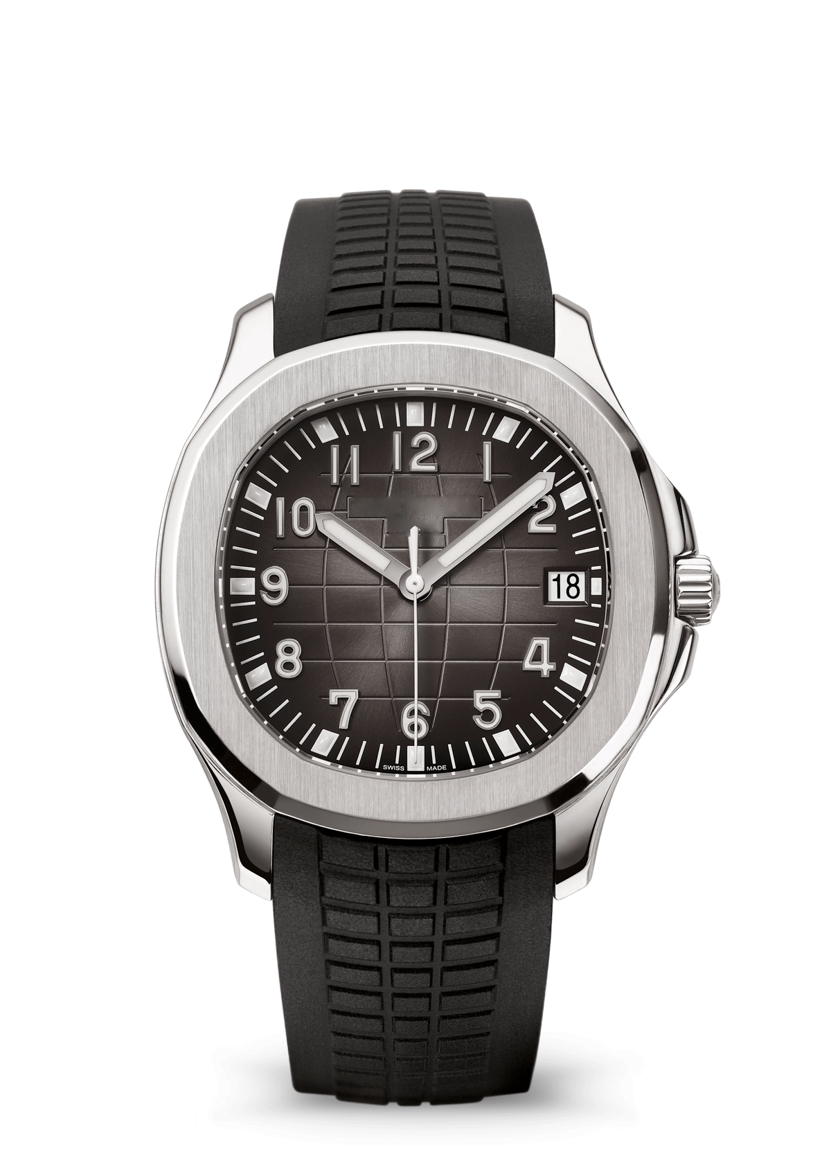 Black Ridged Dial Watch with Silver Tone Case and Black Strap