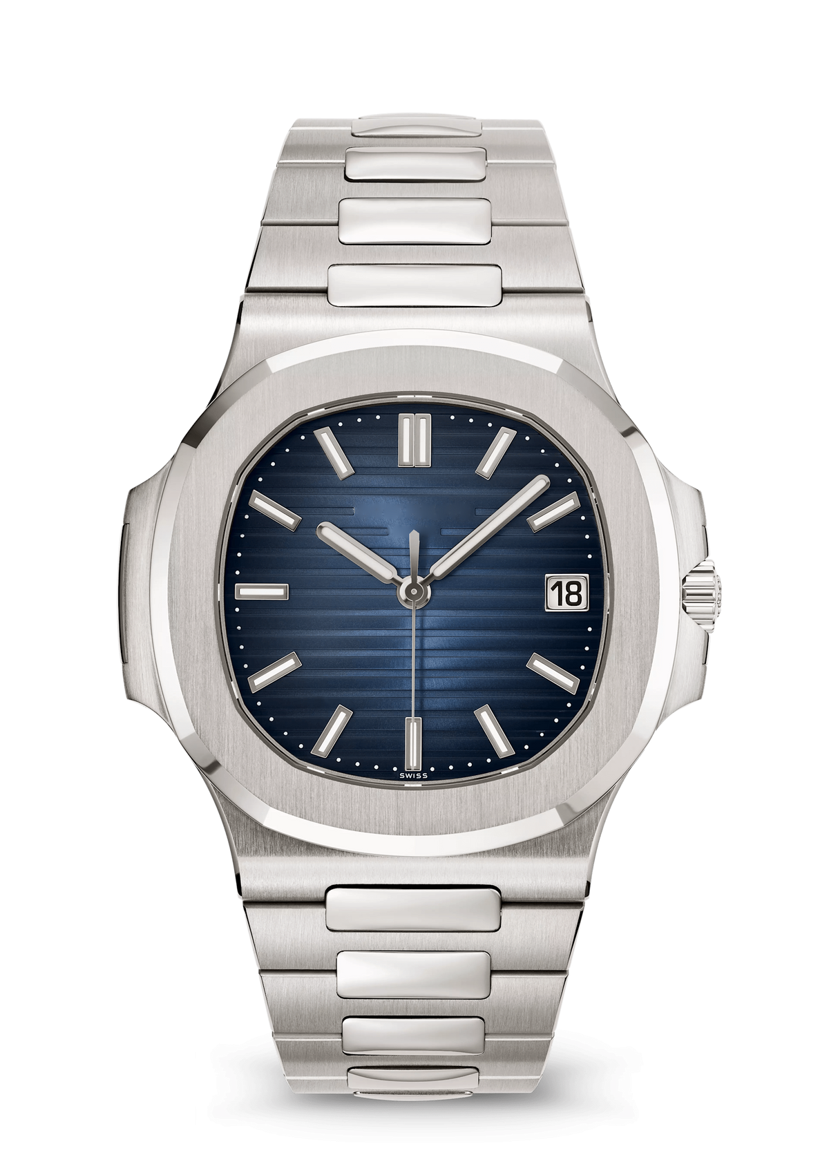 Deep Blue Sunburst Watch with Silver Tone Bracelet