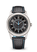 Black Textured Watch with Blue Accents and Woven Strap