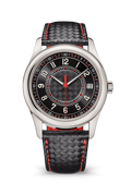 Black Textured Watch with Red Accents and Woven Strap