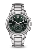 Dark Green Calendar Chronograph with Silver Tone Link Bracelet