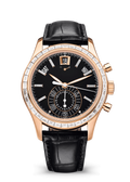Black Calendar Watch with Rose Gold Tone Crystal Bezel