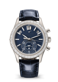 Navy Calendar Watch with Silver Tone Crystal Bezel