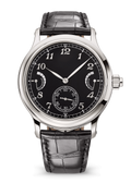 Black Small-Seconds Watch with Silver Tone Case and Grey Strap