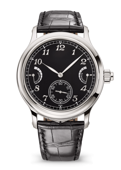 Black Small-Seconds Watch with Silver Tone Case and Grey Strap