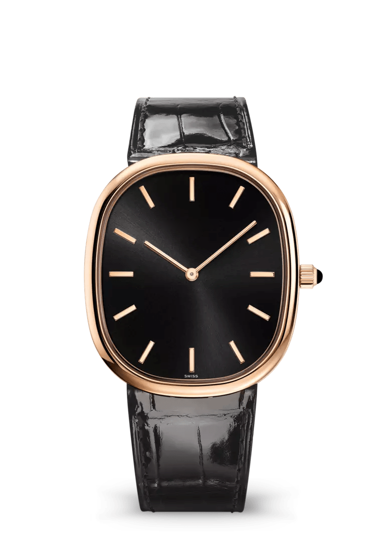 Black Oval Dress Watch with Rose Gold Tone Case
