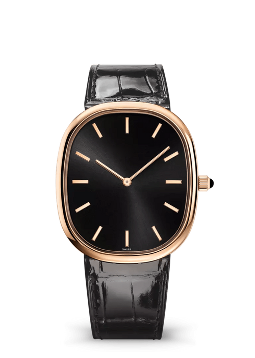 Black Oval Dress Watch with Rose Gold Tone Case