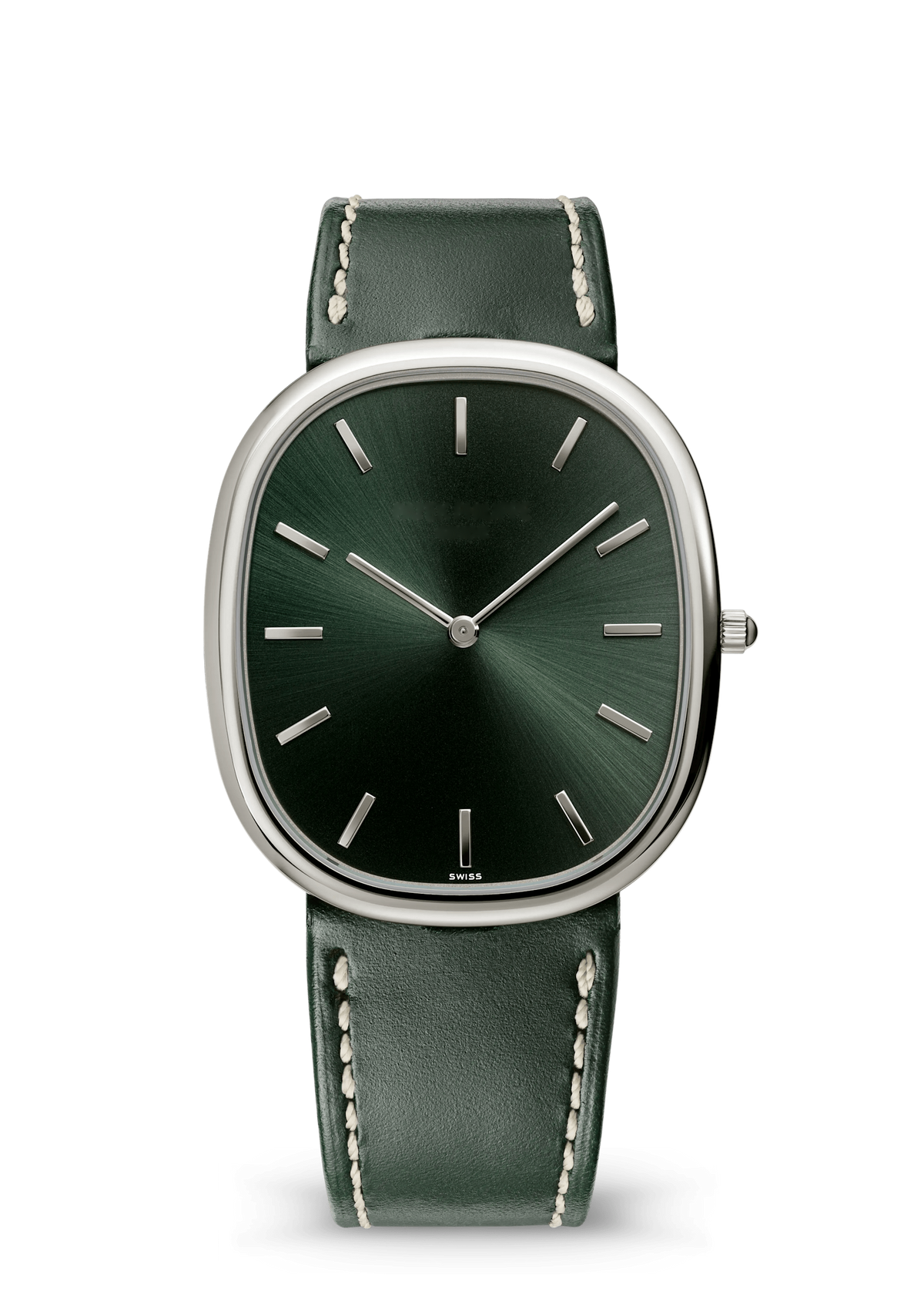 Green Oval Dress Watch with Silver Tone Case
