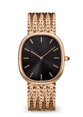 Black Oval Dial Watch with Rose Gold Tone Woven Bracelet