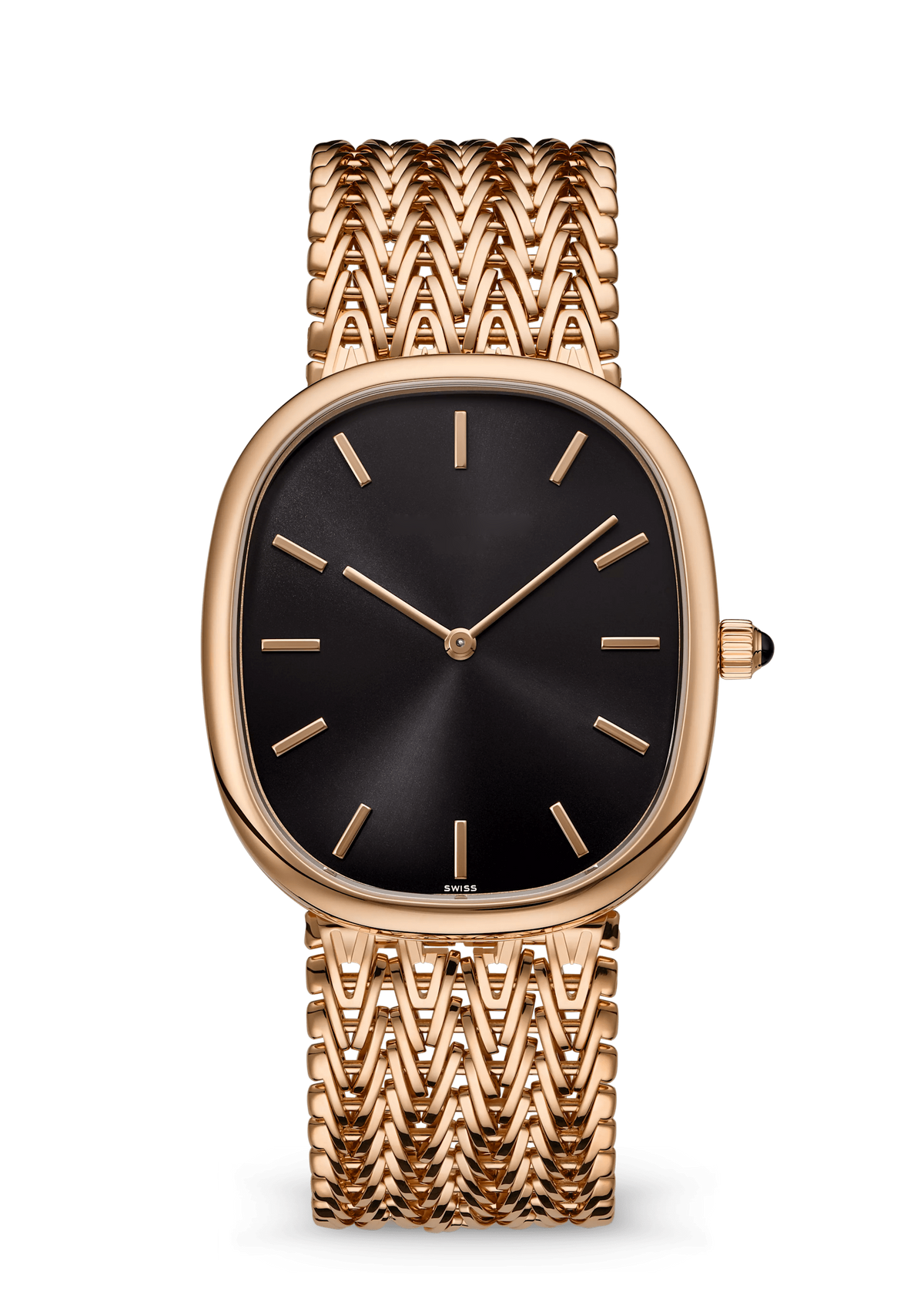 Black Oval Dial Watch with Rose Gold Tone Woven Bracelet