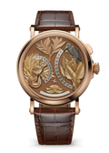 Brown Leaf-Pattern Watch with Rose Gold Tone Case