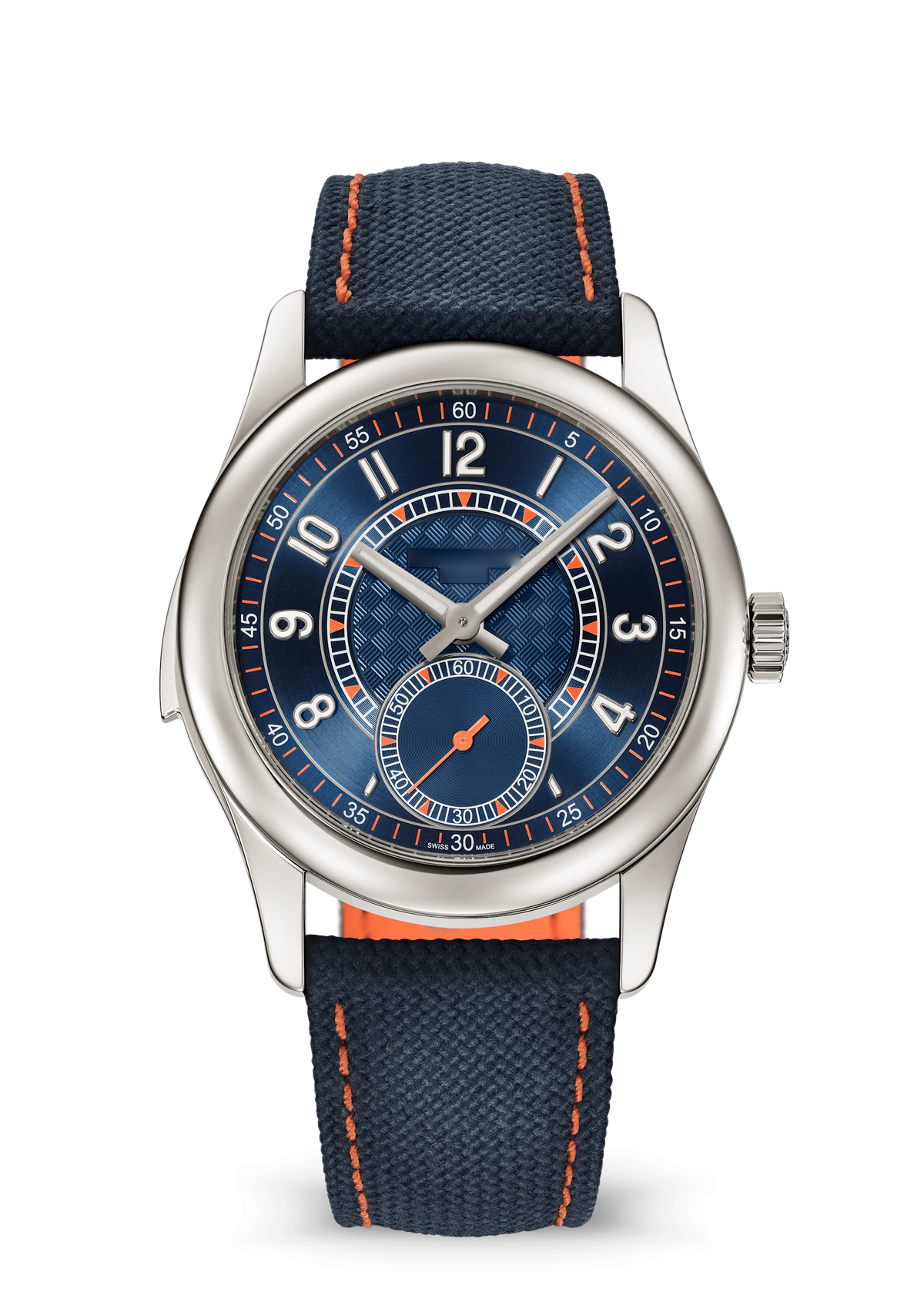 Navy Small-Seconds Watch with Orange Accents and Stitched Strap