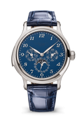 Blue Multi-Calendar Watch with Silver Tone Case and Glossy Strap