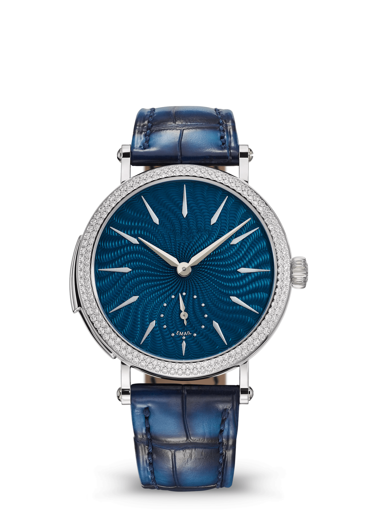 Deep Blue Wave Dial Watch with Silver Tone Crystal Bezel
