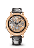 Openworked Dial Watch with Rose Gold Tone Case and Black Strap