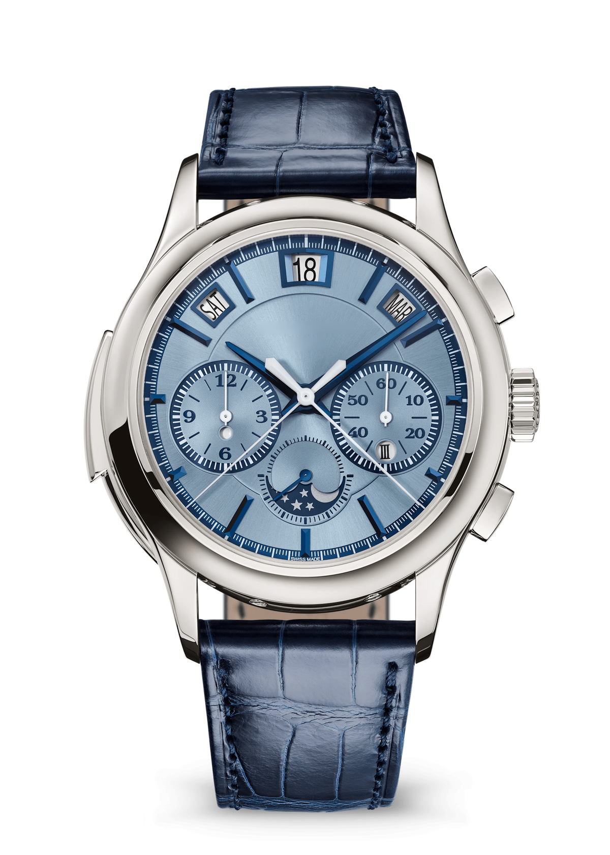 Ice Blue Calendar Chronograph with Silver Tone Case