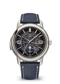 Black Retrograde Calendar Watch with Silver Tone Case
