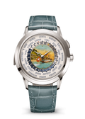Multicolor World Dial Watch with Silver Tone Case and Teal Strap