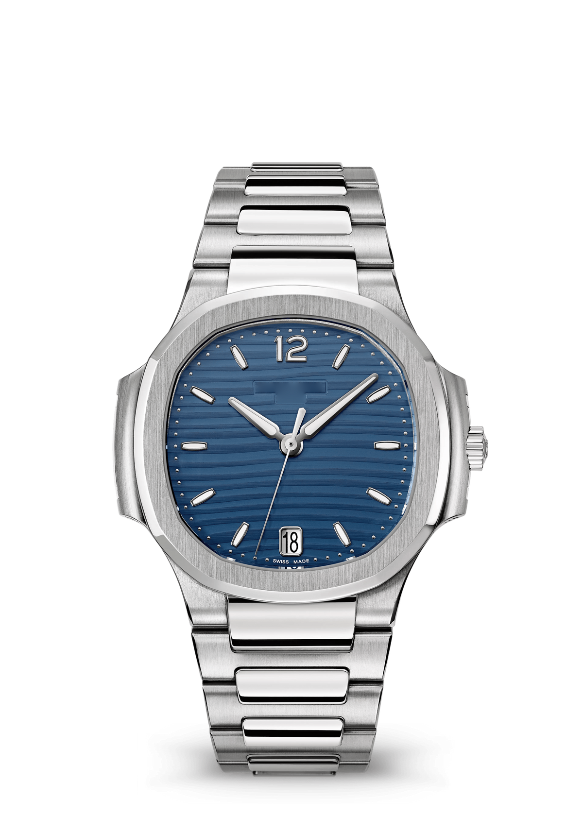 Blue Ridged Dial Watch with Silver Tone Link Bracelet