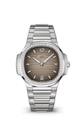 Taupe Ridged Dial Watch with Silver Tone Crystal Bezel