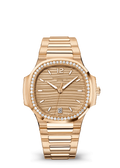Champagne Ridged Dial Watch with Gold Tone Crystal Bezel