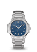 Blue Ridged Dial Watch with Silver Tone Crystal Bezel