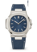 Blue Time-Only Watch with Silver Tone Case and Woven Strap