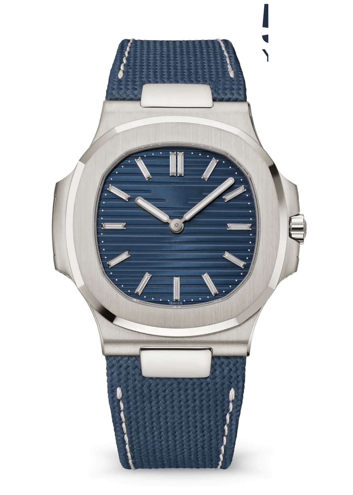 Blue Time-Only Watch with Silver Tone Case and Woven Strap