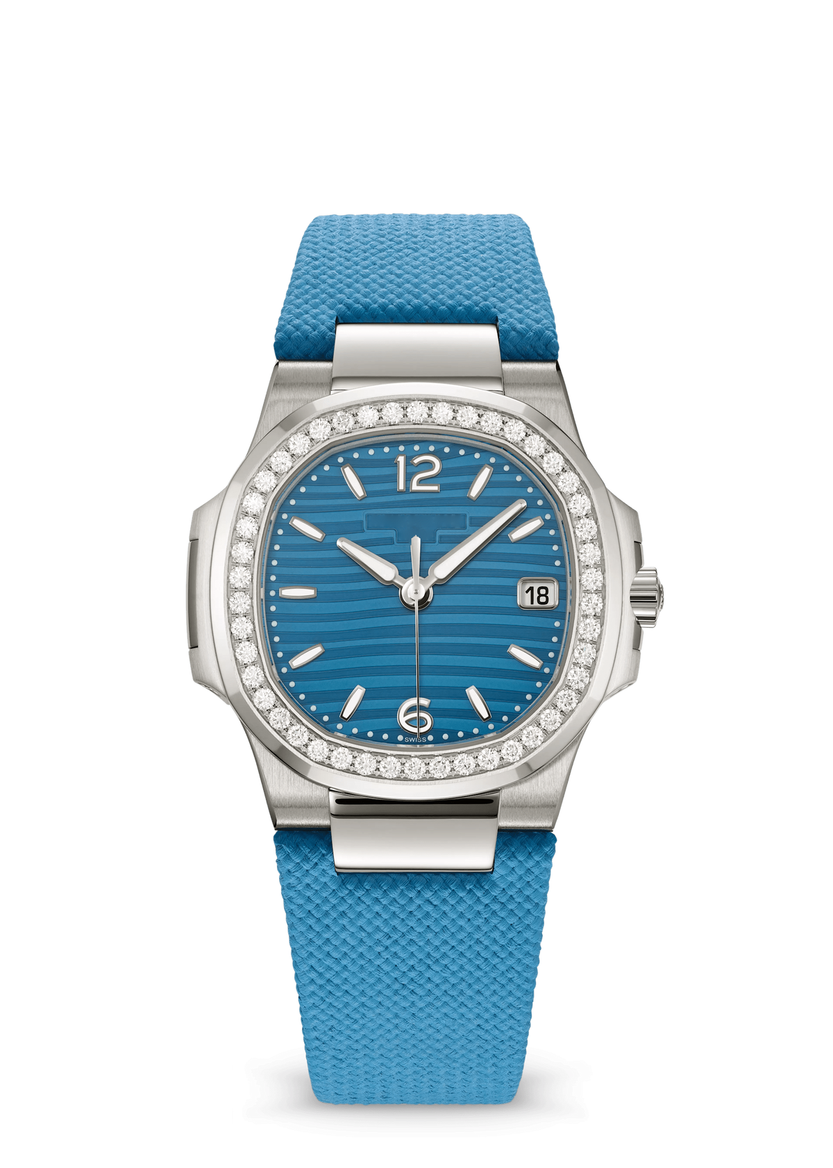 Aqua Blue Watch with Crystal Bezel and Matching Fabric Strap